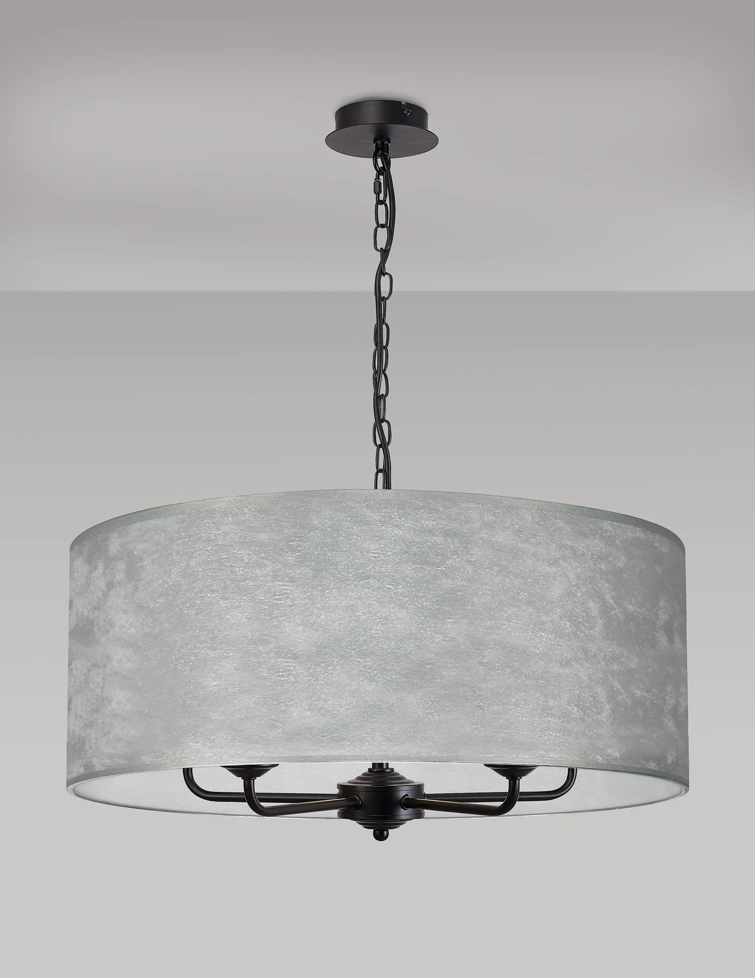 Banyan 60cm 5 Light Pendant Matt Black; Silver Leaf DK1052  Deco Banyan MB SL